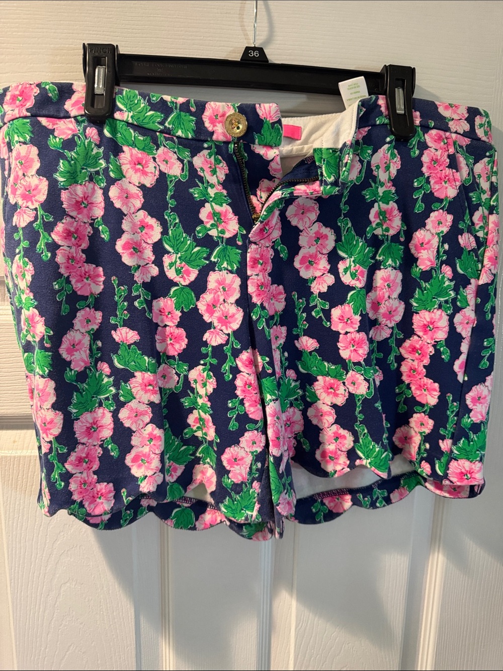 Lilly Pulitzer Navy High-Waist Shorts with Pink Floral Pattern